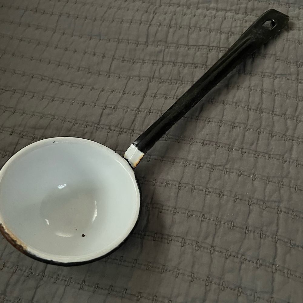 Vintage Black and White Enamel Ladle Primitive Decor
